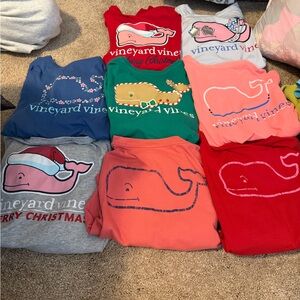 Vineyard Vines Festive Whale T-Shirts in Red, Blue, and Green